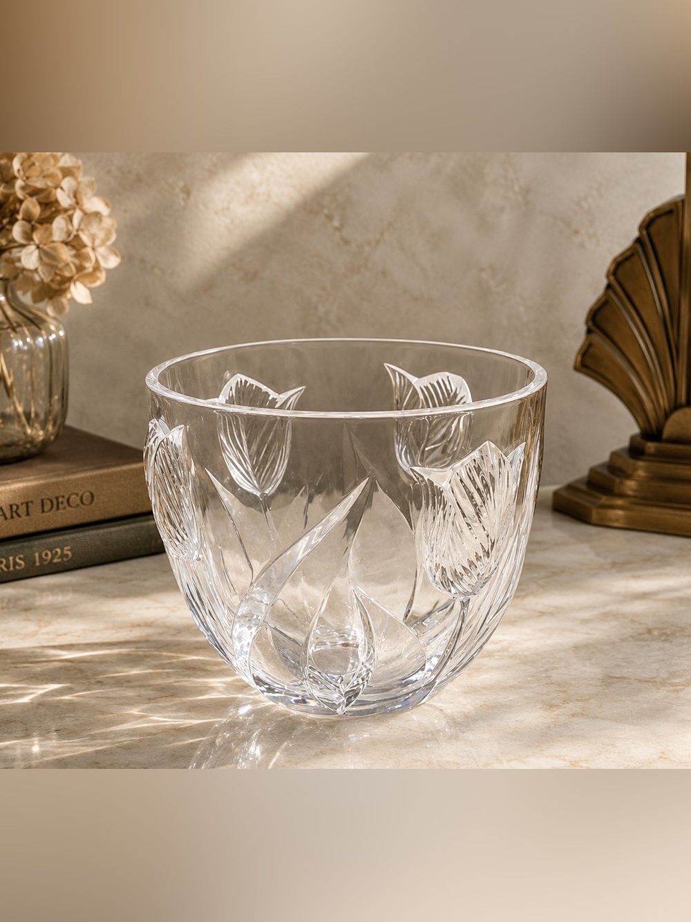 Vintage Lead Crystal Vase Bowl Embossed Tulip Teleflora Design 5”